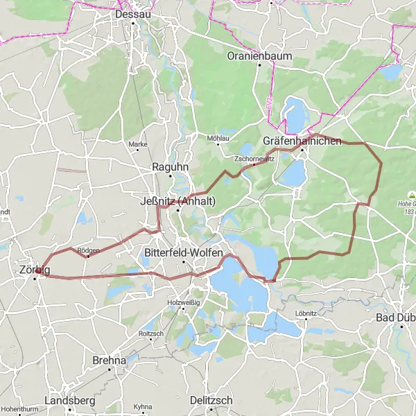 Karten-Miniaturansicht der Radinspiration "Gravelroute durch Schköna und Sandersdorf" in Sachsen-Anhalt, Germany. Erstellt vom Tarmacs.app-Routenplaner für Radtouren