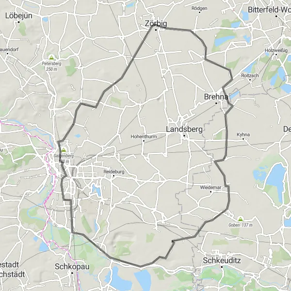 Map miniature of "Elbe River Road Cycling Tour" cycling inspiration in Sachsen-Anhalt, Germany. Generated by Tarmacs.app cycling route planner