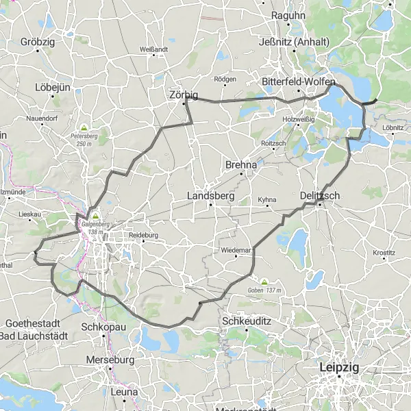 Map miniature of "Scenic Road Loop" cycling inspiration in Sachsen-Anhalt, Germany. Generated by Tarmacs.app cycling route planner