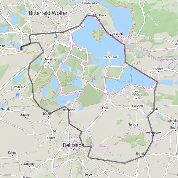 Map miniature of "Bitterfeld Loop" cycling inspiration in Sachsen-Anhalt, Germany. Generated by Tarmacs.app cycling route planner