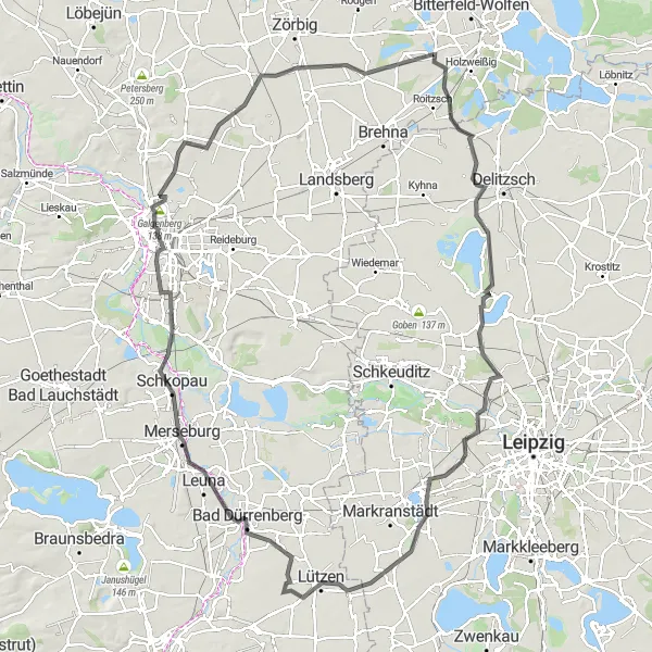 Map miniature of "Delitzscher Castle Circuit" cycling inspiration in Sachsen-Anhalt, Germany. Generated by Tarmacs.app cycling route planner