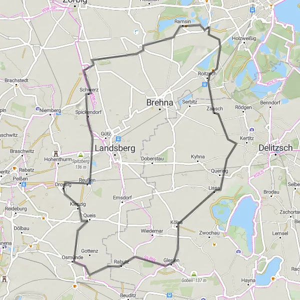 Map miniature of "The Roitzsch Loop" cycling inspiration in Sachsen-Anhalt, Germany. Generated by Tarmacs.app cycling route planner