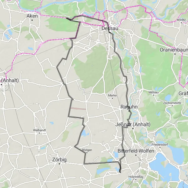 Map miniature of "The Castle Explorer" cycling inspiration in Sachsen-Anhalt, Germany. Generated by Tarmacs.app cycling route planner