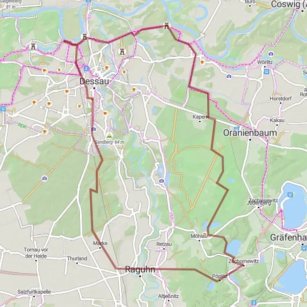 Karten-Miniaturansicht der Radinspiration "Radtour nach Möhlau" in Sachsen-Anhalt, Germany. Erstellt vom Tarmacs.app-Routenplaner für Radtouren