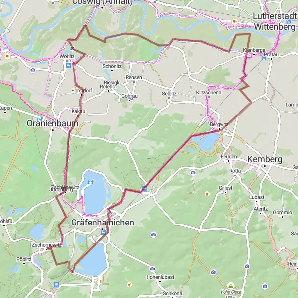 Map miniature of "The Gravel Wilderness" cycling inspiration in Sachsen-Anhalt, Germany. Generated by Tarmacs.app cycling route planner