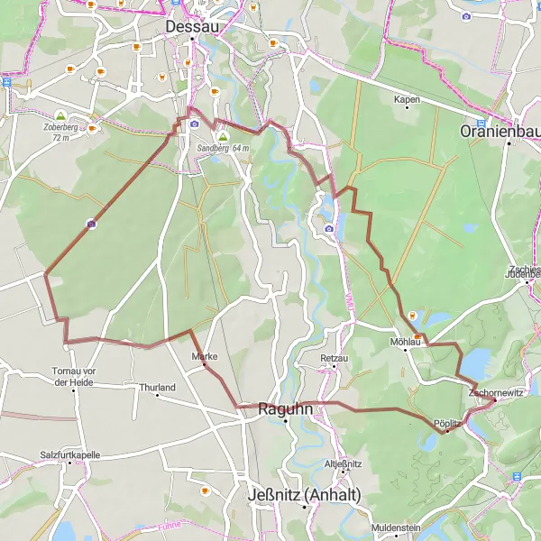 Karten-Miniaturansicht der Radinspiration "Gravelroute durch Raguhn" in Sachsen-Anhalt, Germany. Erstellt vom Tarmacs.app-Routenplaner für Radtouren