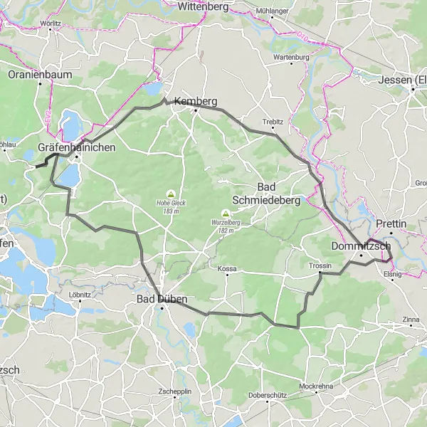 Map miniature of "The Lakes and Hills of Sachsen-Anhalt" cycling inspiration in Sachsen-Anhalt, Germany. Generated by Tarmacs.app cycling route planner