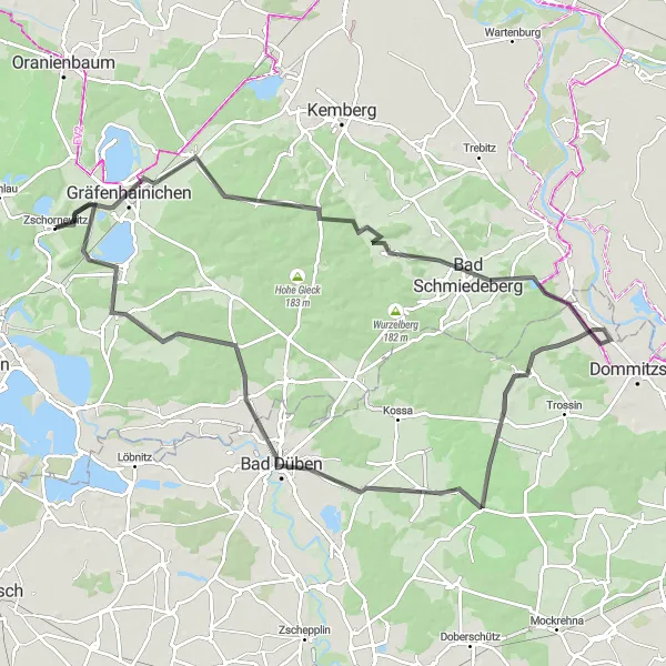Karten-Miniaturansicht der Radinspiration "Straßenradtour nach Gröbern" in Sachsen-Anhalt, Germany. Erstellt vom Tarmacs.app-Routenplaner für Radtouren
