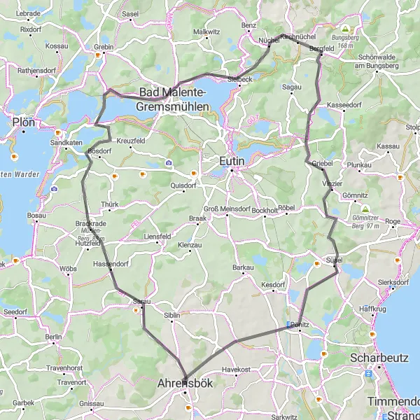 Karten-Miniaturansicht der Radinspiration "Tour durch die Natur um Ahrensbök" in Schleswig-Holstein, Germany. Erstellt vom Tarmacs.app-Routenplaner für Radtouren