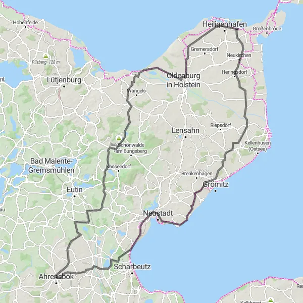 Karten-Miniaturansicht der Radinspiration "Rund um Ahrensbök und die Ostsee" in Schleswig-Holstein, Germany. Erstellt vom Tarmacs.app-Routenplaner für Radtouren