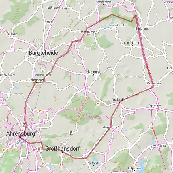 Map miniature of "Delingsdorf and Hoisdorf Gravel Cycling Route" cycling inspiration in Schleswig-Holstein, Germany. Generated by Tarmacs.app cycling route planner