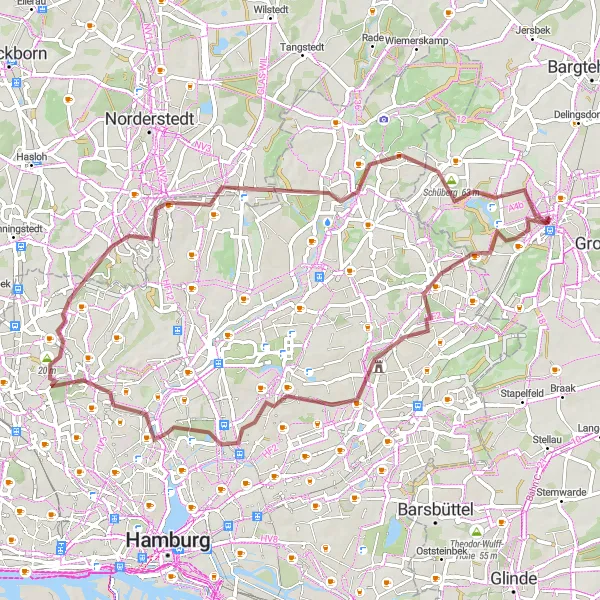 Karten-Miniaturansicht der Radinspiration "Abenteuerliche Gravel-Tour um Ahrensburg" in Schleswig-Holstein, Germany. Erstellt vom Tarmacs.app-Routenplaner für Radtouren