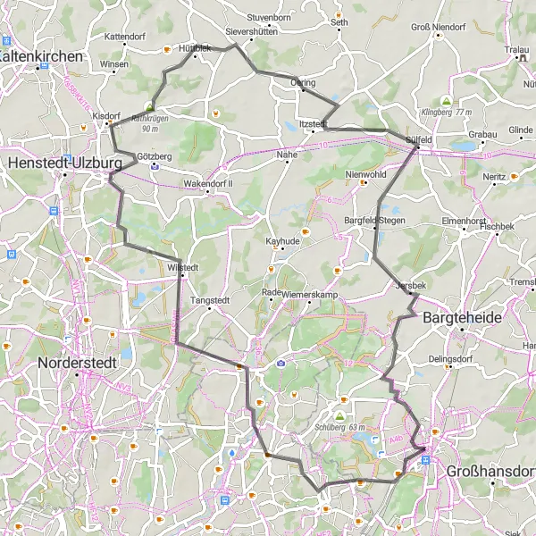 Map miniature of "Ahrensburg to Jersbek Loop" cycling inspiration in Schleswig-Holstein, Germany. Generated by Tarmacs.app cycling route planner