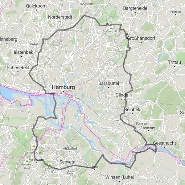 Map miniature of "Stapelfeld and Altenwerder Road Cycling Route" cycling inspiration in Schleswig-Holstein, Germany. Generated by Tarmacs.app cycling route planner