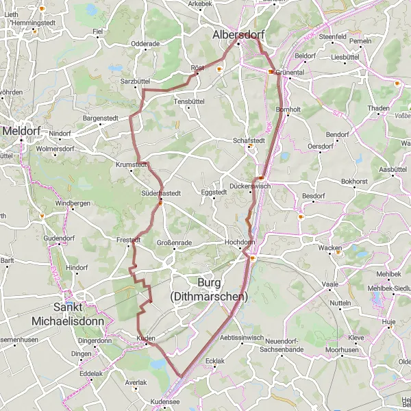 Karten-Miniaturansicht der Radinspiration "Gravelroute durch Bornholt und Süderhastedt" in Schleswig-Holstein, Germany. Erstellt vom Tarmacs.app-Routenplaner für Radtouren