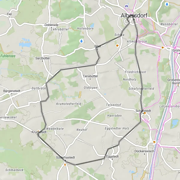 Map miniature of "The Albersdorf Circuit" cycling inspiration in Schleswig-Holstein, Germany. Generated by Tarmacs.app cycling route planner