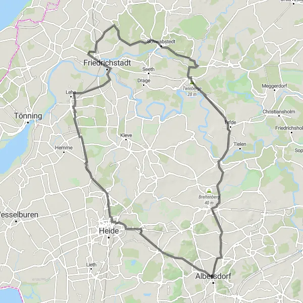 Map miniature of "The Lunden Loop" cycling inspiration in Schleswig-Holstein, Germany. Generated by Tarmacs.app cycling route planner