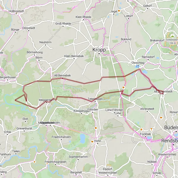 Map miniature of "Alt Duvenstedt Gravel Loop" cycling inspiration in Schleswig-Holstein, Germany. Generated by Tarmacs.app cycling route planner