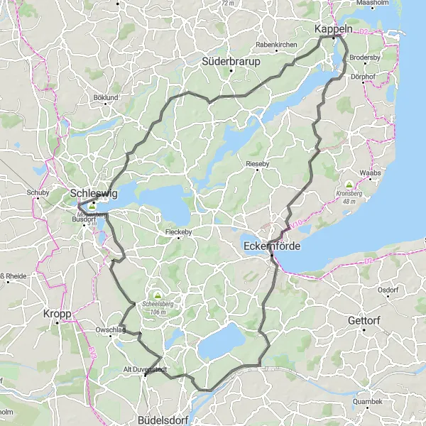 Karten-Miniaturansicht der Radinspiration "Rundtour durch die Schleiregion" in Schleswig-Holstein, Germany. Erstellt vom Tarmacs.app-Routenplaner für Radtouren