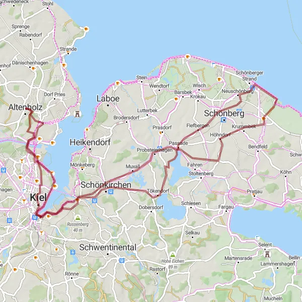 Karten-Miniaturansicht der Radinspiration "Rund um Kiel und Fiefbergen" in Schleswig-Holstein, Germany. Erstellt vom Tarmacs.app-Routenplaner für Radtouren