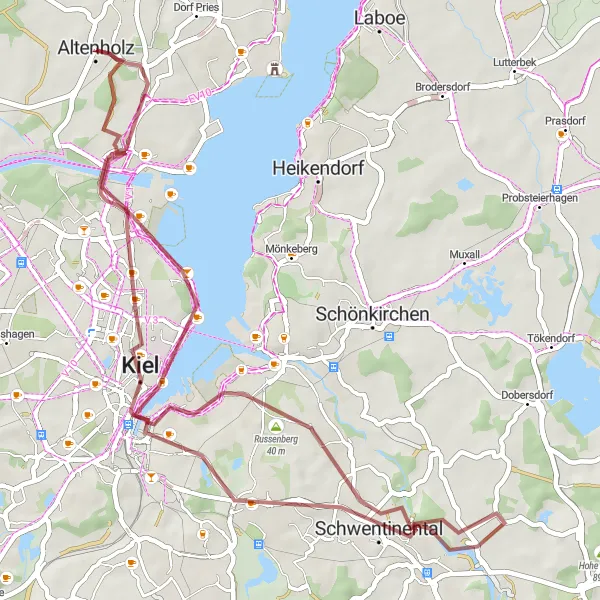 Map miniature of "Altenholz Highlights - Scenic Gravel Route" cycling inspiration in Schleswig-Holstein, Germany. Generated by Tarmacs.app cycling route planner