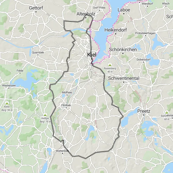 Map miniature of "Epic Ride to Gut Projensdorf" cycling inspiration in Schleswig-Holstein, Germany. Generated by Tarmacs.app cycling route planner