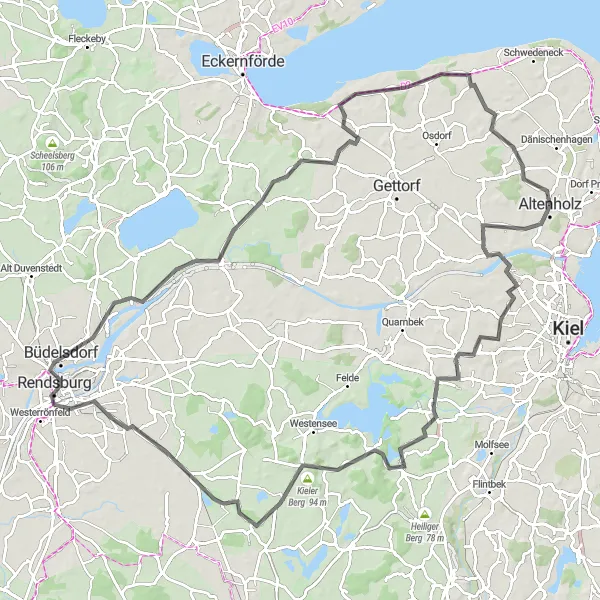 Map miniature of "Tour de Kiel Loop" cycling inspiration in Schleswig-Holstein, Germany. Generated by Tarmacs.app cycling route planner