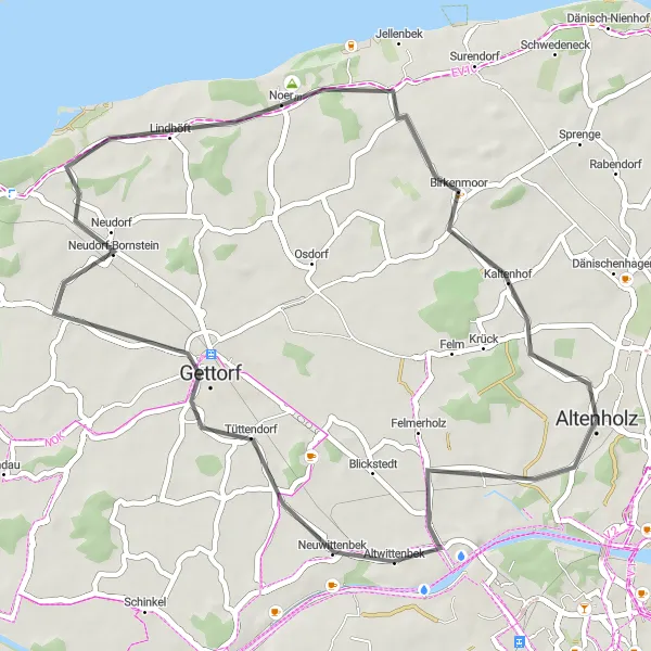 Map miniature of "Experience the Beauty of Noer" cycling inspiration in Schleswig-Holstein, Germany. Generated by Tarmacs.app cycling route planner