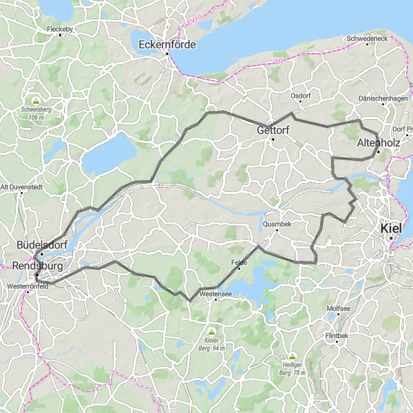 Map miniature of "Altenholz Country Roads - Tranquil Road Cycling Tour" cycling inspiration in Schleswig-Holstein, Germany. Generated by Tarmacs.app cycling route planner
