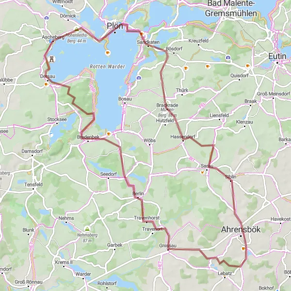 Map miniature of "Plön to Großer Plöner See Round Trip" cycling inspiration in Schleswig-Holstein, Germany. Generated by Tarmacs.app cycling route planner