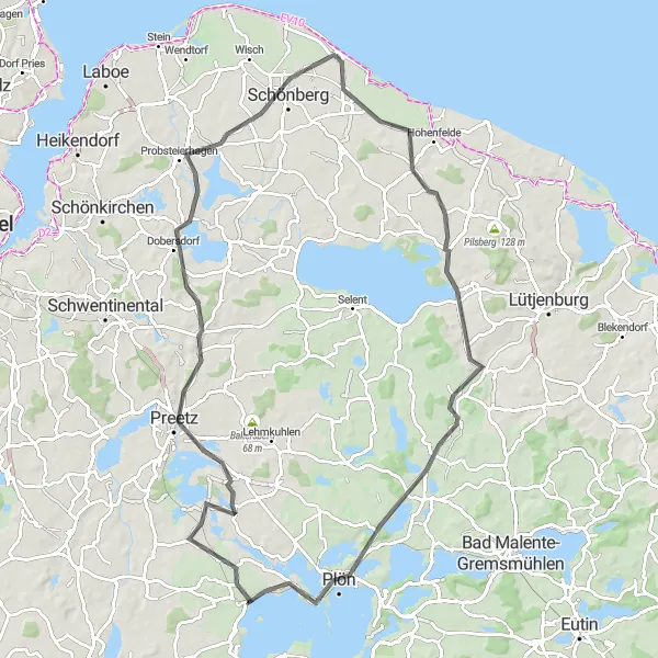 Map miniature of "Preetz to Schloßgebiet Round Trip" cycling inspiration in Schleswig-Holstein, Germany. Generated by Tarmacs.app cycling route planner