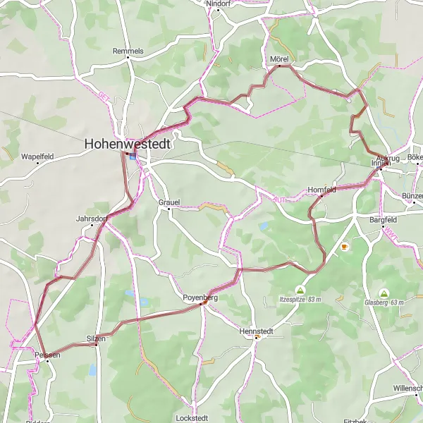 Map miniature of "Aukrug Escape" cycling inspiration in Schleswig-Holstein, Germany. Generated by Tarmacs.app cycling route planner