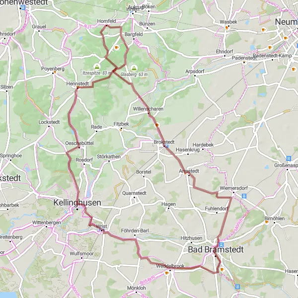 Map miniature of "Hills of Holstein" cycling inspiration in Schleswig-Holstein, Germany. Generated by Tarmacs.app cycling route planner