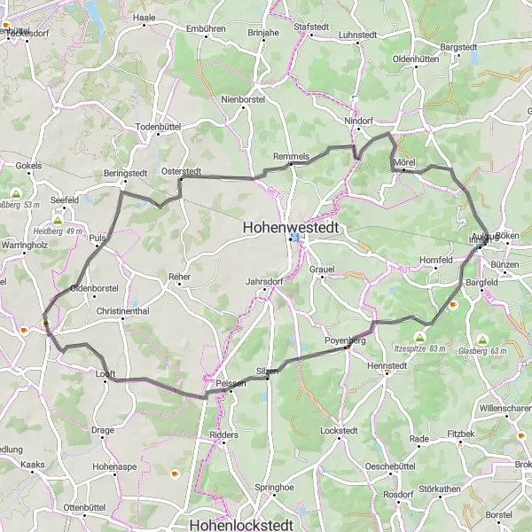 Map miniature of "Hidden Gems of Aukrug" cycling inspiration in Schleswig-Holstein, Germany. Generated by Tarmacs.app cycling route planner