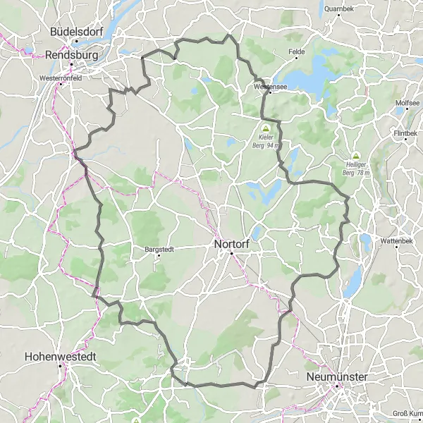 Map miniature of "Hills and Castles" cycling inspiration in Schleswig-Holstein, Germany. Generated by Tarmacs.app cycling route planner