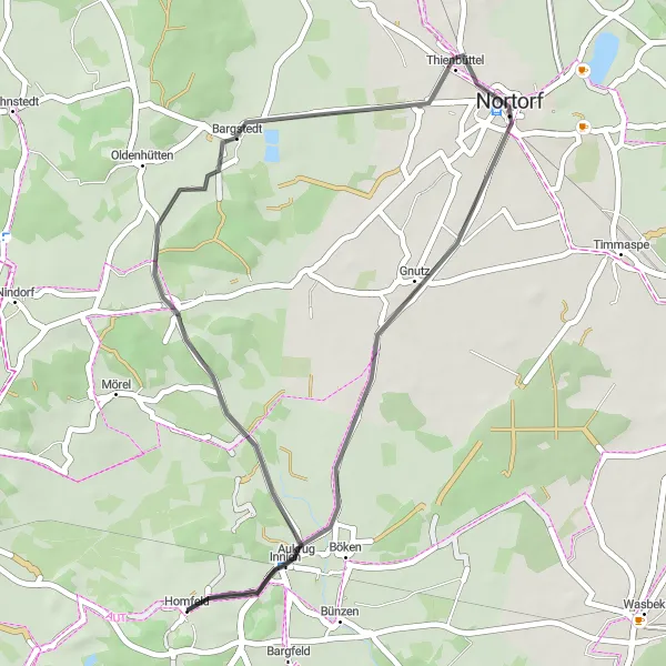 Karten-Miniaturansicht der Radinspiration "Aukrug Rundfahrt" in Schleswig-Holstein, Germany. Erstellt vom Tarmacs.app-Routenplaner für Radtouren