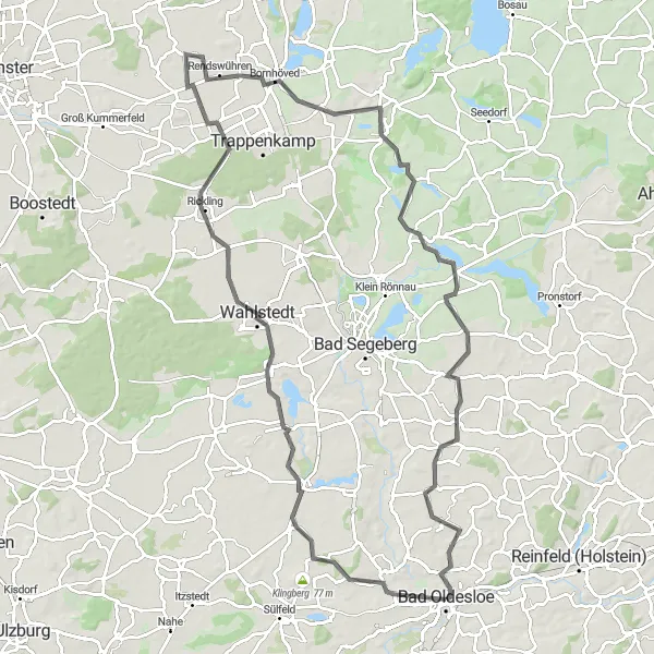Map miniature of "Road Adventure: Around Bornhöved and Wardersee" cycling inspiration in Schleswig-Holstein, Germany. Generated by Tarmacs.app cycling route planner