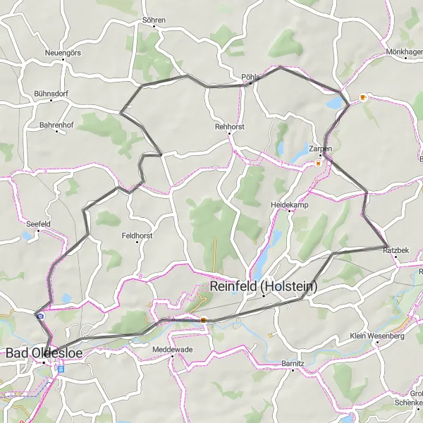 Map miniature of "Mennokate Loop" cycling inspiration in Schleswig-Holstein, Germany. Generated by Tarmacs.app cycling route planner