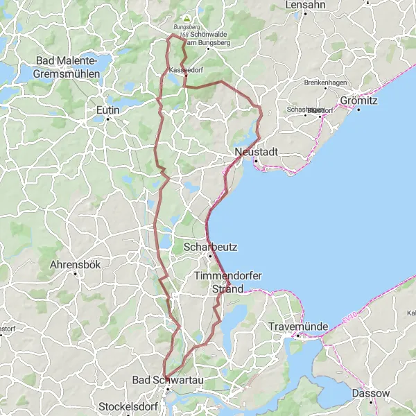 Map miniature of "Off-road adventure around Scharbeutz" cycling inspiration in Schleswig-Holstein, Germany. Generated by Tarmacs.app cycling route planner