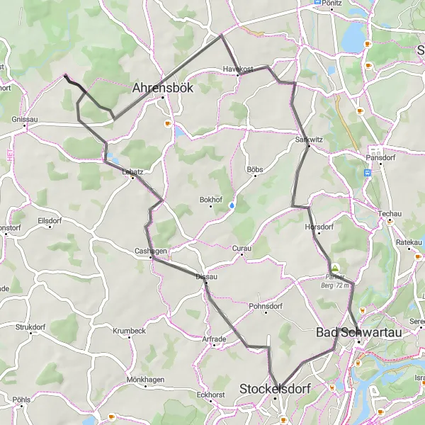 Map miniature of "Bad Schwartau and Pariner Berg" cycling inspiration in Schleswig-Holstein, Germany. Generated by Tarmacs.app cycling route planner