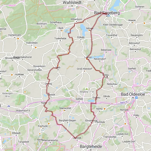 Karten-Miniaturansicht der Radinspiration "Rundweg durch die Natur rund um Bad Segeberg" in Schleswig-Holstein, Germany. Erstellt vom Tarmacs.app-Routenplaner für Radtouren