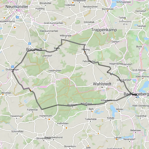 Karten-Miniaturansicht der Radinspiration "Radtour durch malerische Dörfer" in Schleswig-Holstein, Germany. Erstellt vom Tarmacs.app-Routenplaner für Radtouren