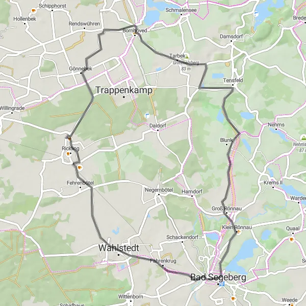 Karten-Miniaturansicht der Radinspiration "Rundtour nach Tarbek und Grimelsberg" in Schleswig-Holstein, Germany. Erstellt vom Tarmacs.app-Routenplaner für Radtouren