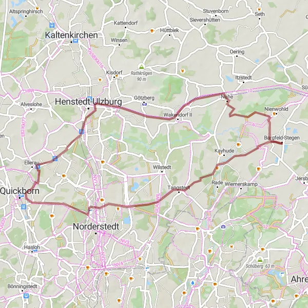 Map miniature of "Kayhude Gravel Loop" cycling inspiration in Schleswig-Holstein, Germany. Generated by Tarmacs.app cycling route planner