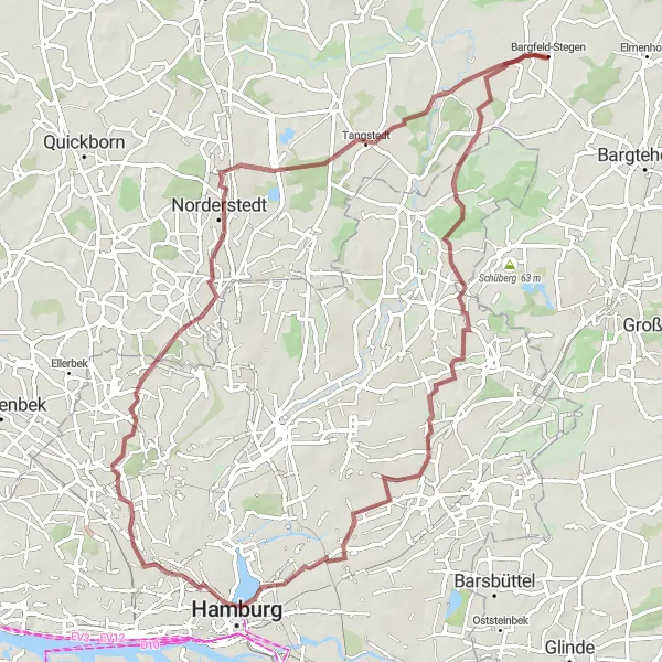 Map miniature of "Wohldorf-Ohlstedt to Kayhude Gravel Cycling Route" cycling inspiration in Schleswig-Holstein, Germany. Generated by Tarmacs.app cycling route planner