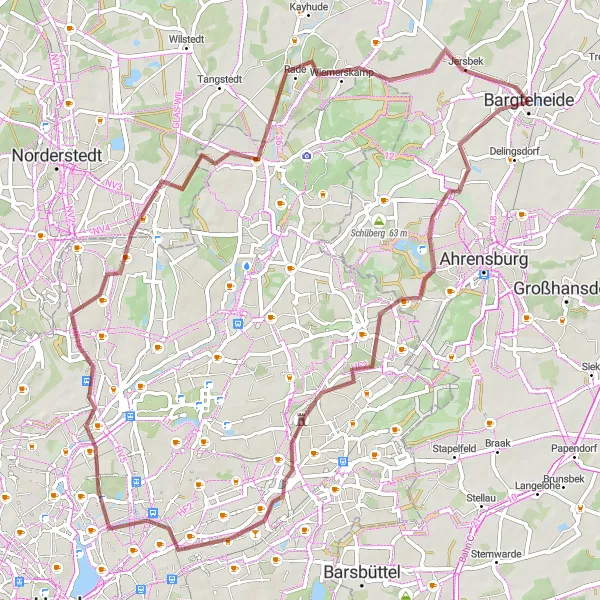 Karten-Miniaturansicht der Radinspiration "Entdeckungstour durch die Umgebung von Bargteheide" in Schleswig-Holstein, Germany. Erstellt vom Tarmacs.app-Routenplaner für Radtouren