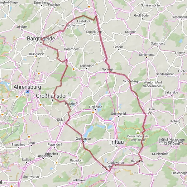 Karten-Miniaturansicht der Radinspiration "Fahrradtour um Bargteheide herum" in Schleswig-Holstein, Germany. Erstellt vom Tarmacs.app-Routenplaner für Radtouren