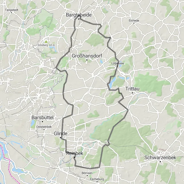 Map miniature of "Terrasse Seehof Grand Tour" cycling inspiration in Schleswig-Holstein, Germany. Generated by Tarmacs.app cycling route planner