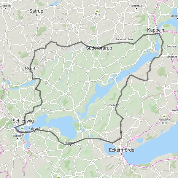 Karten-Miniaturansicht der Radinspiration "Rundtour um Schleswig" in Schleswig-Holstein, Germany. Erstellt vom Tarmacs.app-Routenplaner für Radtouren