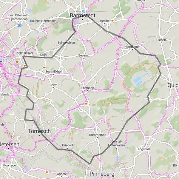 Karten-Miniaturansicht der Radinspiration "Rundtour von Barmstedt nach Hemdingen, Aussichtspunkt See und Tornesch" in Schleswig-Holstein, Germany. Erstellt vom Tarmacs.app-Routenplaner für Radtouren